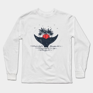 Sunset And Palms On The Whale Tail. Double Exposure Long Sleeve T-Shirt